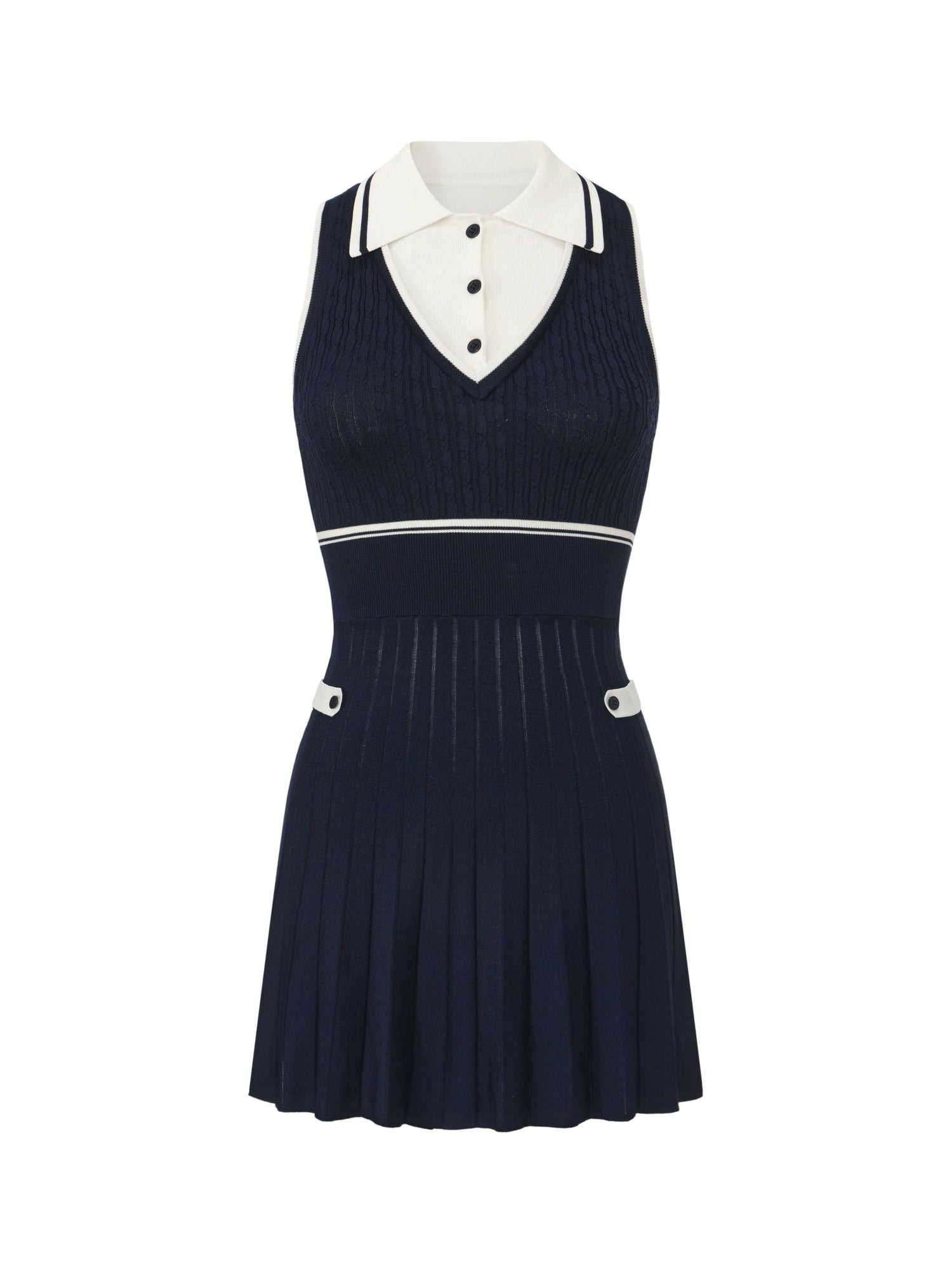 Nana Jacqueline Navy Colorblock Knit Dress with Faux Pleated Skirt Navy