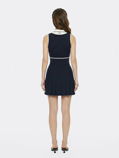 Nana Jacqueline Navy Colorblock Knit Dress with Faux Pleated Skirt Navy