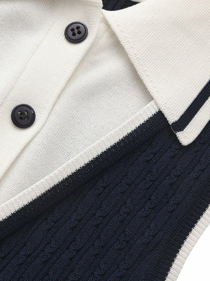 Nana Jacqueline Navy Colorblock Knit Dress with Faux Pleated Skirt Navy