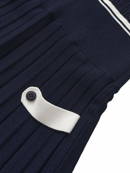 Nana Jacqueline Navy Colorblock Knit Dress with Faux Pleated Skirt Navy