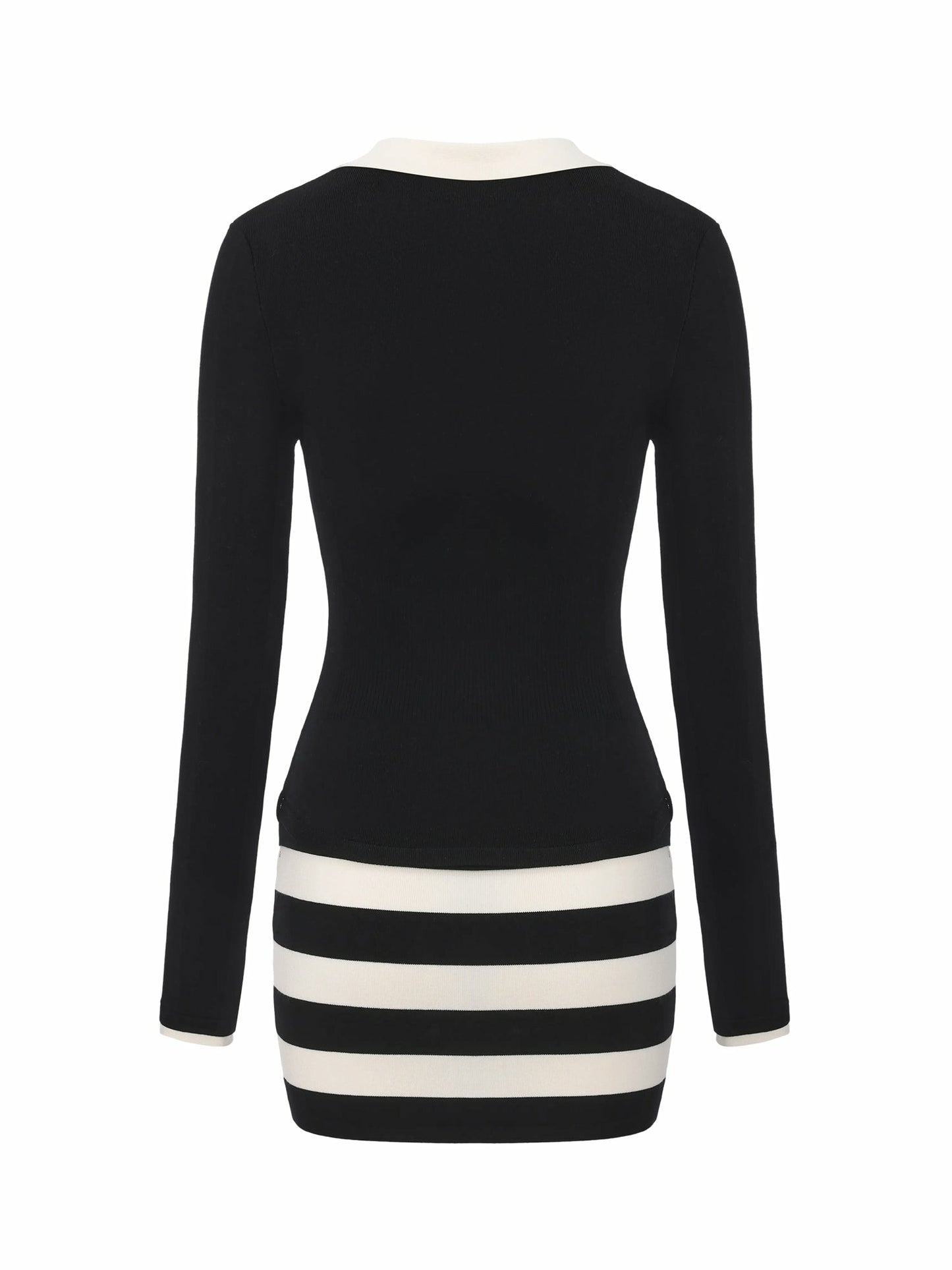 Nana Jacqueline Black Striped Knit Dress with Contrast Collar Black