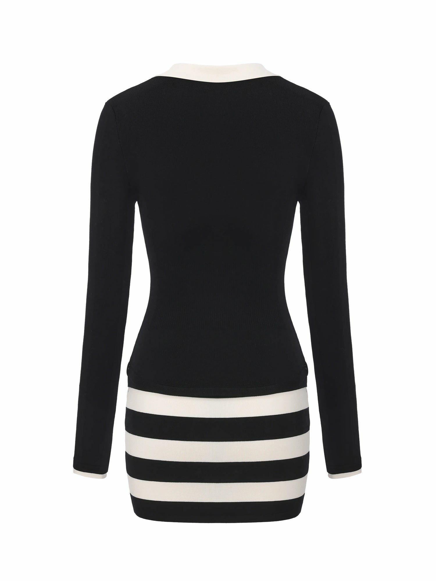 Nana Jacqueline Black Striped Knit Dress with Contrast Collar Black