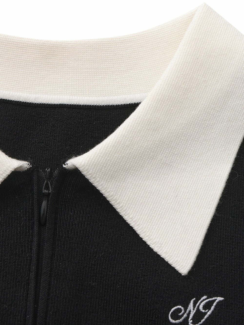 Nana Jacqueline Black Striped Knit Dress with Contrast Collar Black