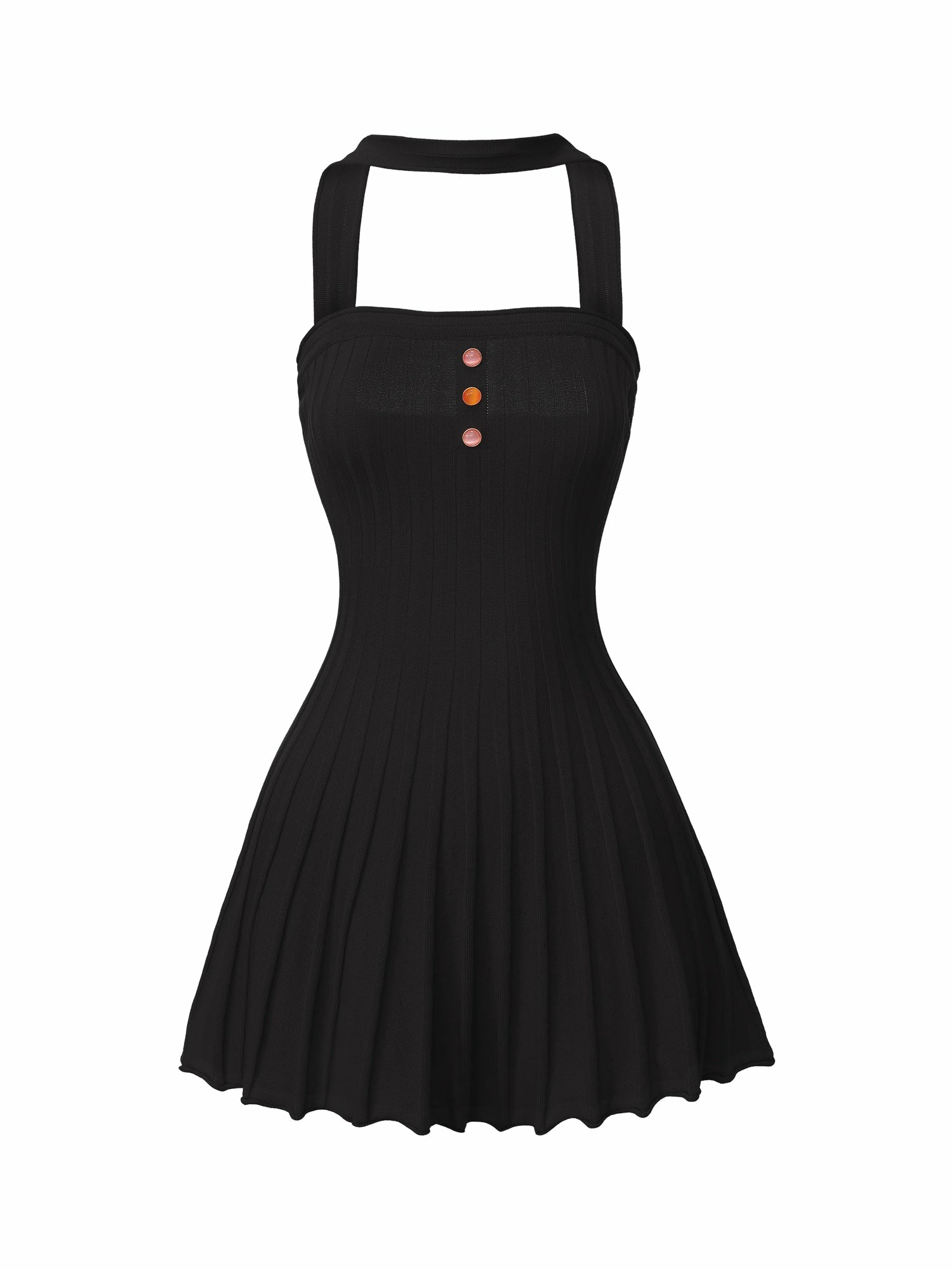Nana Jacqueline Black Reverse Halter Knit Flared Dress Black