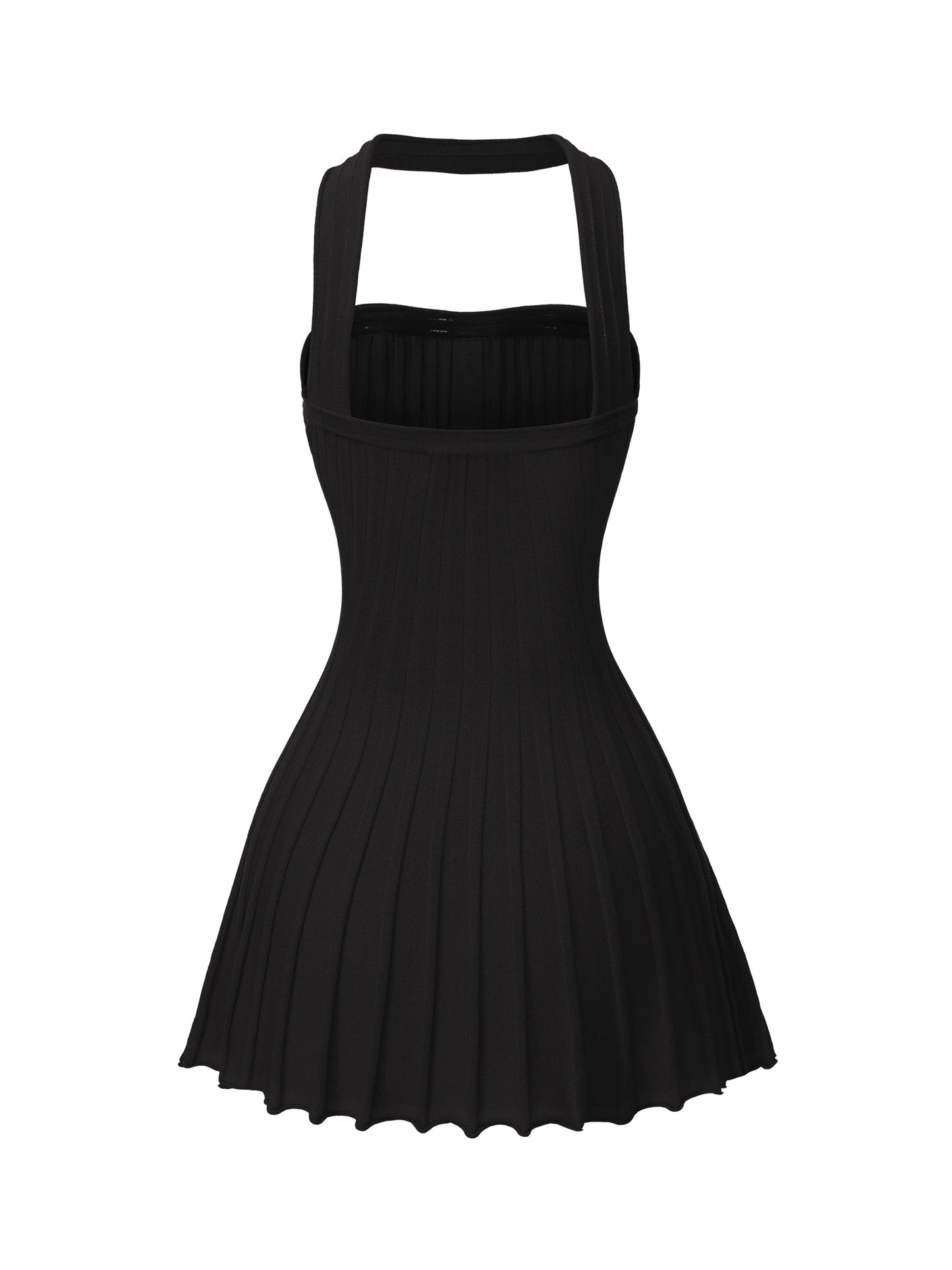 Nana Jacqueline Black Reverse Halter Knit Flared Dress Black