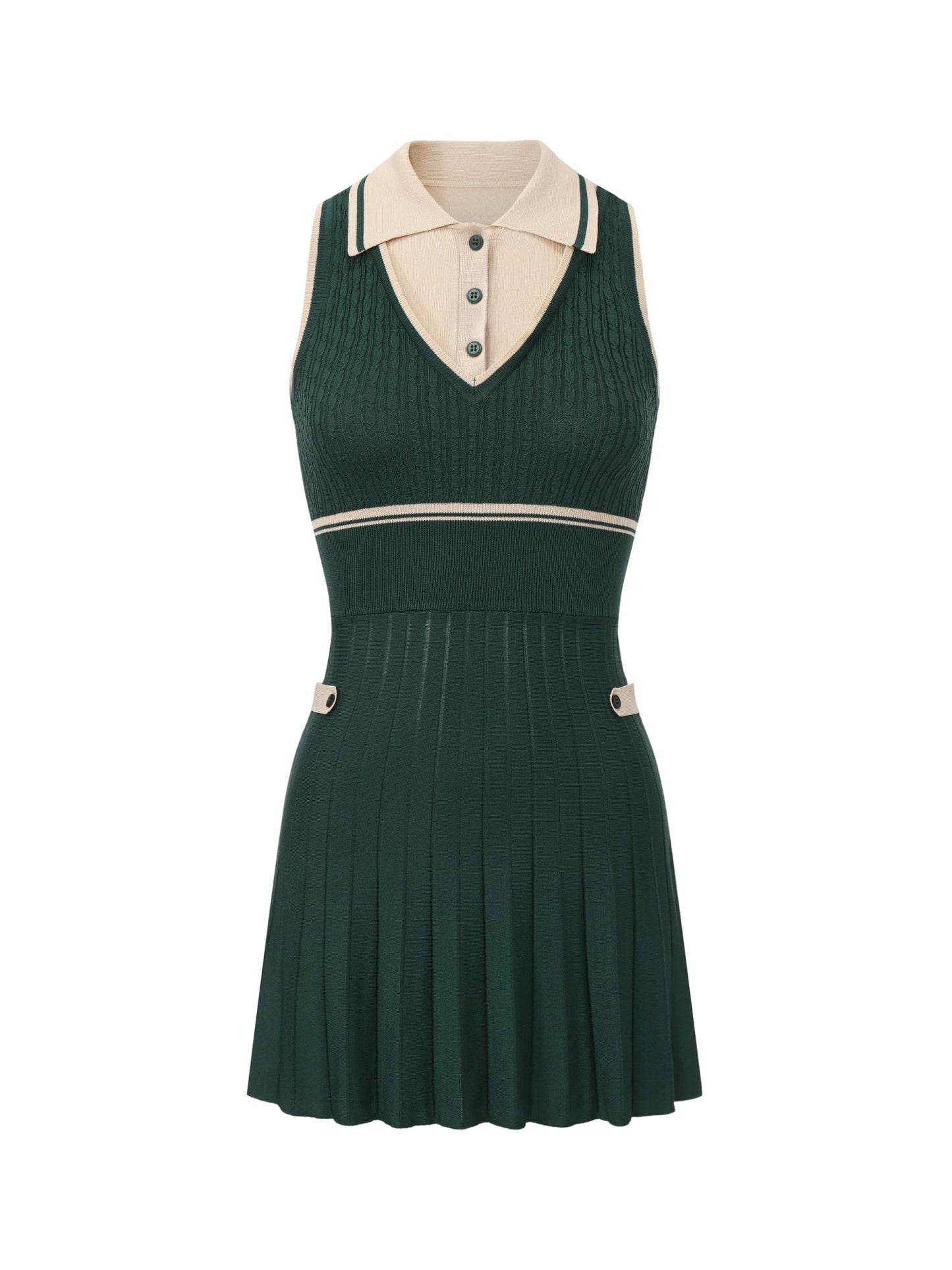 Nana Jacqueline Deep Green Colorblock Knit Dress with Faux Pleated Skirt Green