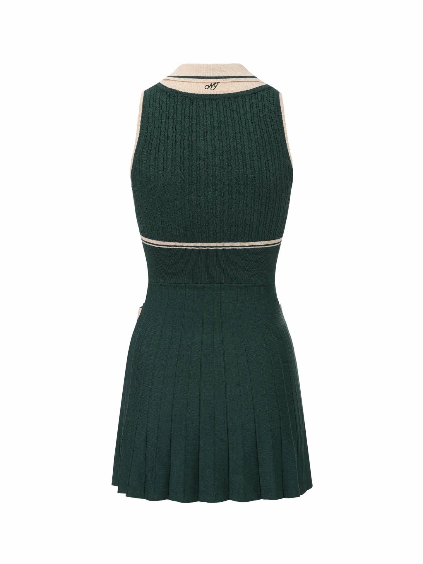 Nana Jacqueline Deep Green Colorblock Knit Dress with Faux Pleated Skirt Green