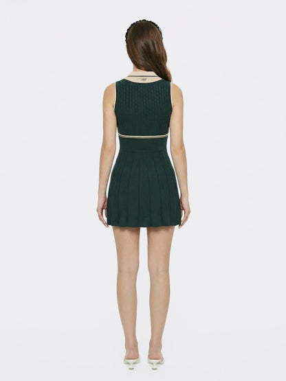 Nana Jacqueline Deep Green Colorblock Knit Dress with Faux Pleated Skirt Green