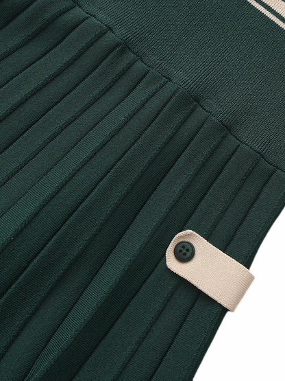 Nana Jacqueline Deep Green Colorblock Knit Dress with Faux Pleated Skirt Green