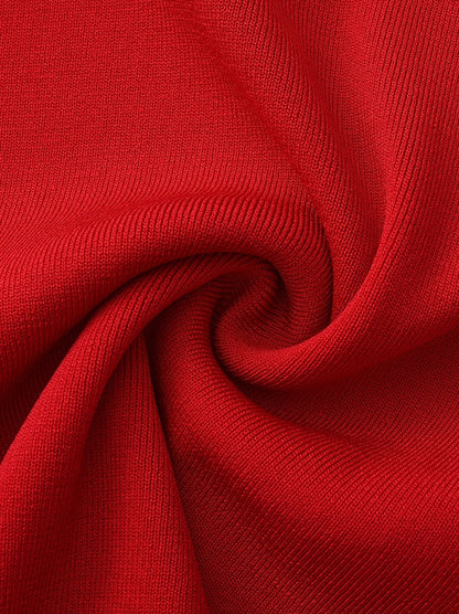 Nana Jacqueline Red Contrast Halter Knit Mini Dress Red
