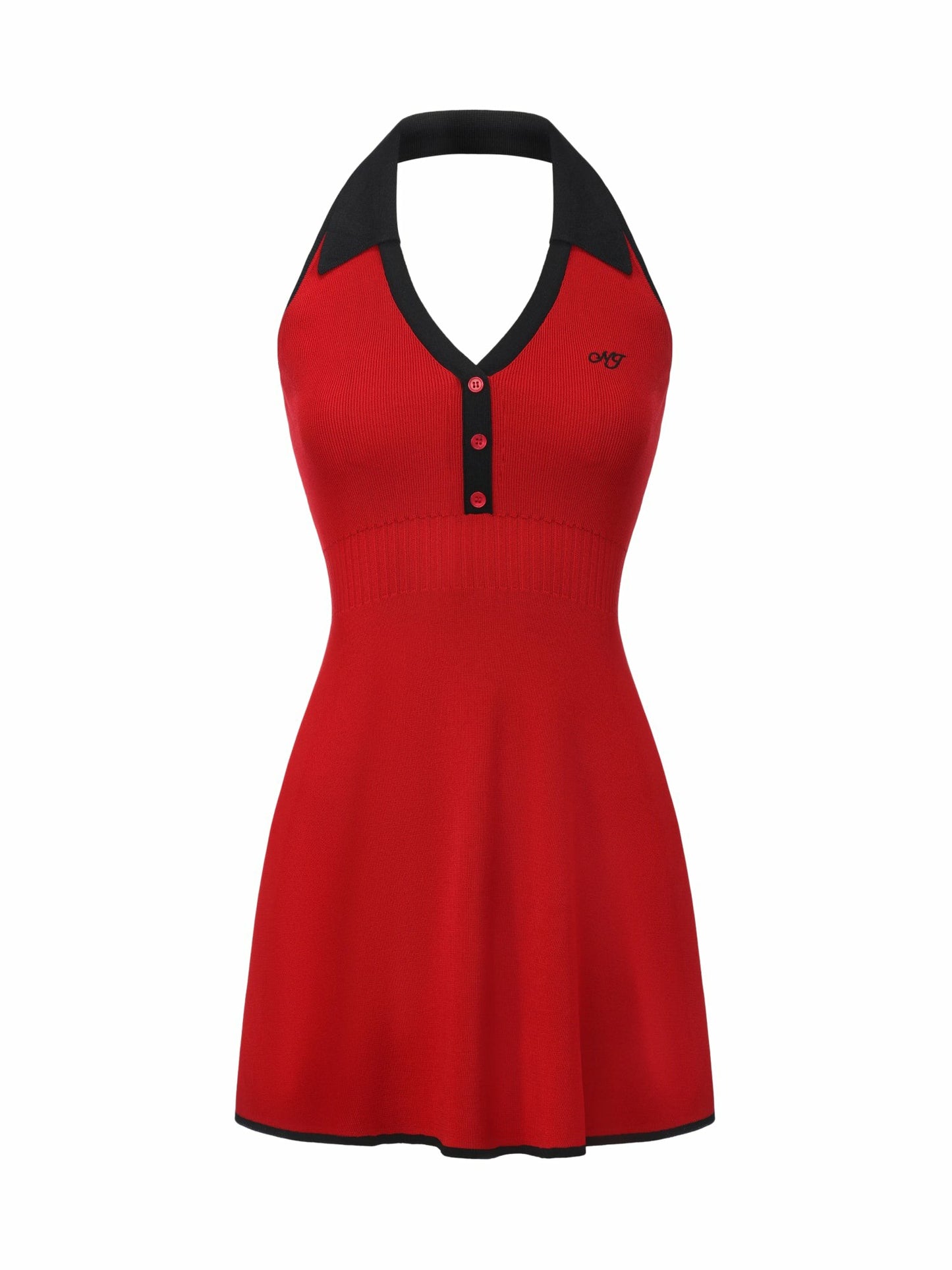 Nana Jacqueline Red Contrast Halter Knit Mini Dress Red