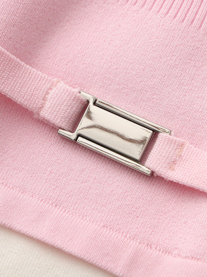 Nana Jacqueline Pink Striped Knit Dress with Contrast Collar Pink