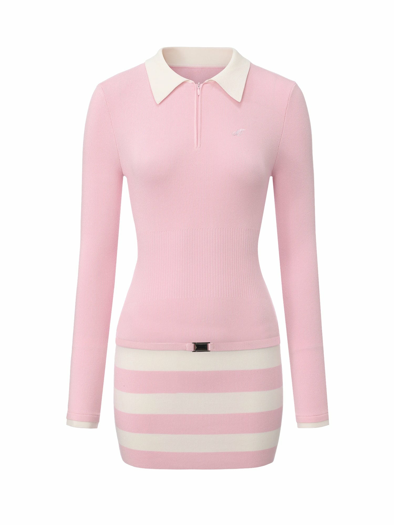 Nana Jacqueline Pink Striped Knit Dress with Contrast Collar Pink