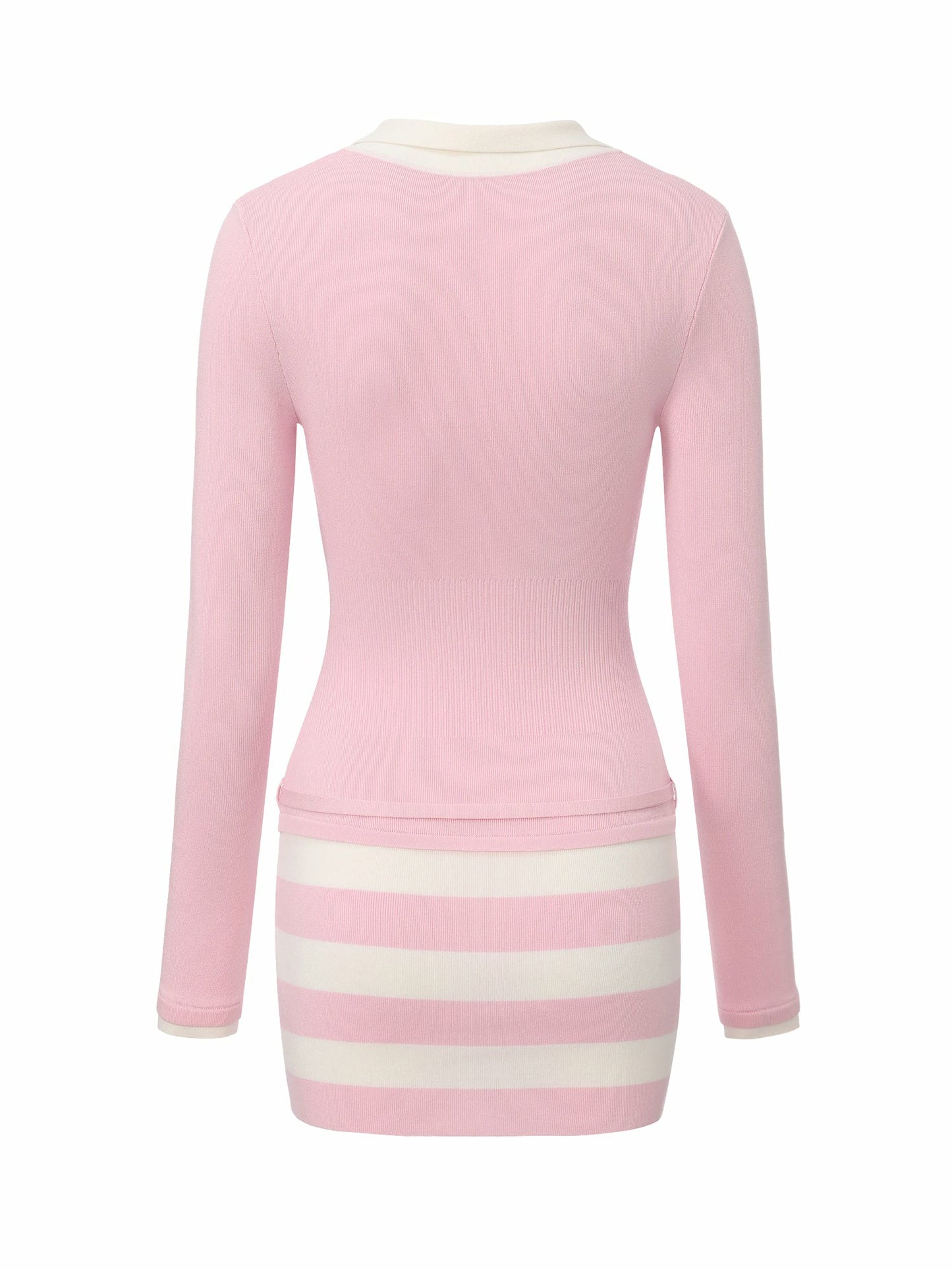 Nana Jacqueline Pink Striped Knit Dress with Contrast Collar Pink