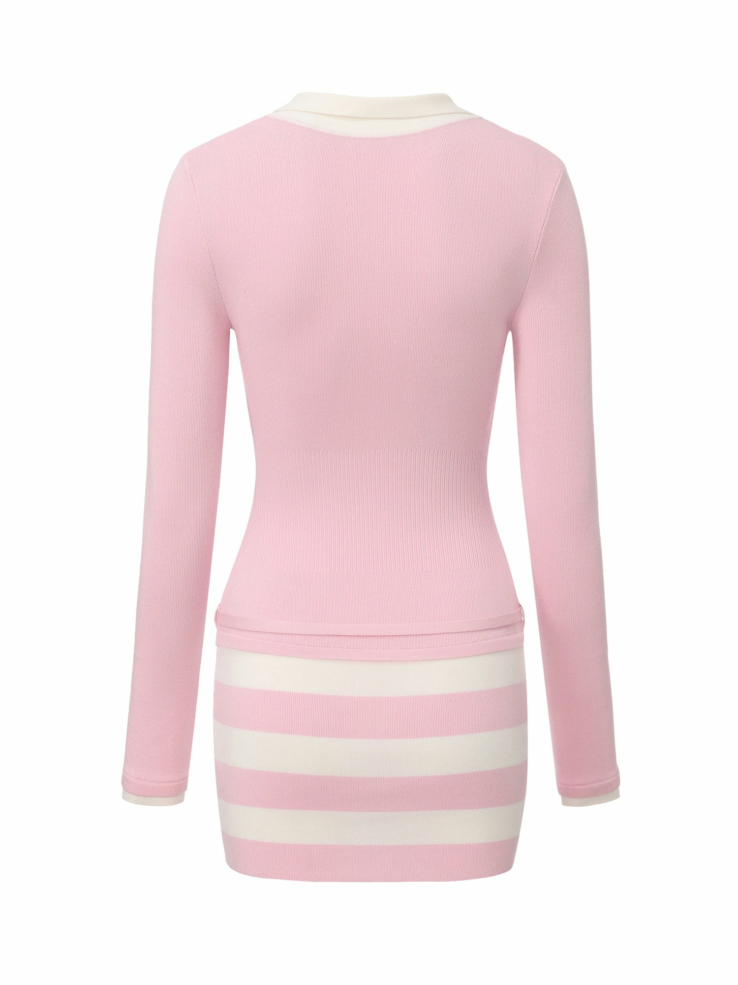 Nana Jacqueline Pink Striped Knit Dress with Contrast Collar Pink