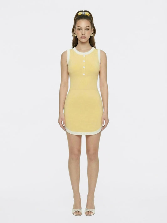 Nana Jacqueline Yellow Contrast-Trim Knit Mini Dress Yellow