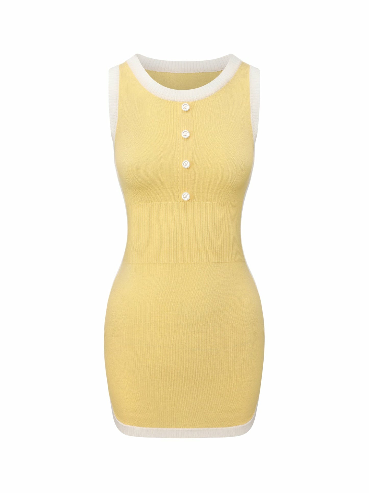 Nana Jacqueline Yellow Contrast-Trim Knit Mini Dress Yellow