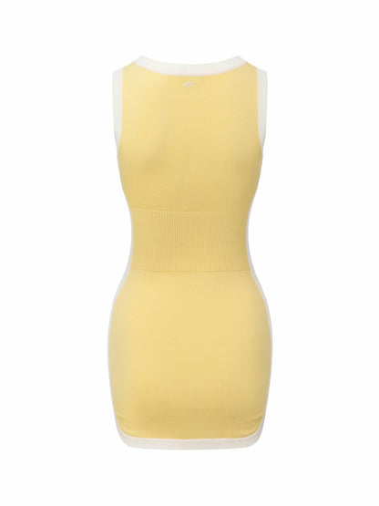 Nana Jacqueline Yellow Contrast-Trim Knit Mini Dress Yellow