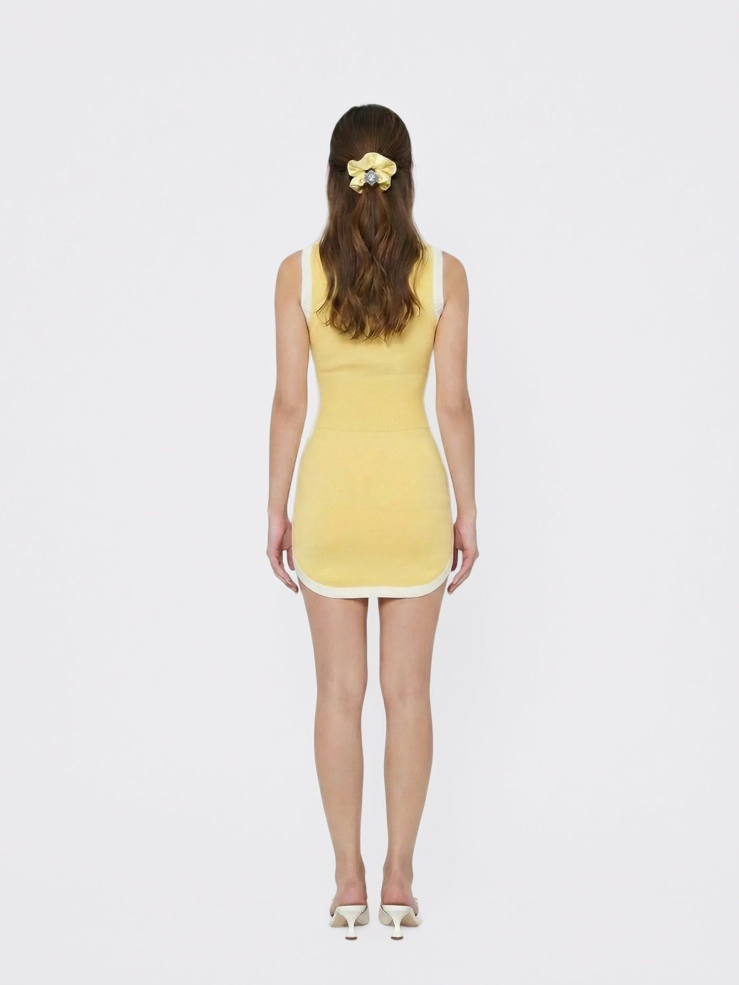 Nana Jacqueline Yellow Contrast-Trim Knit Mini Dress Yellow