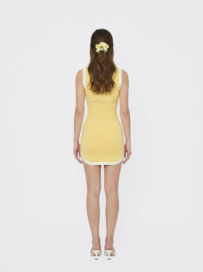 Nana Jacqueline Yellow Contrast-Trim Knit Mini Dress Yellow