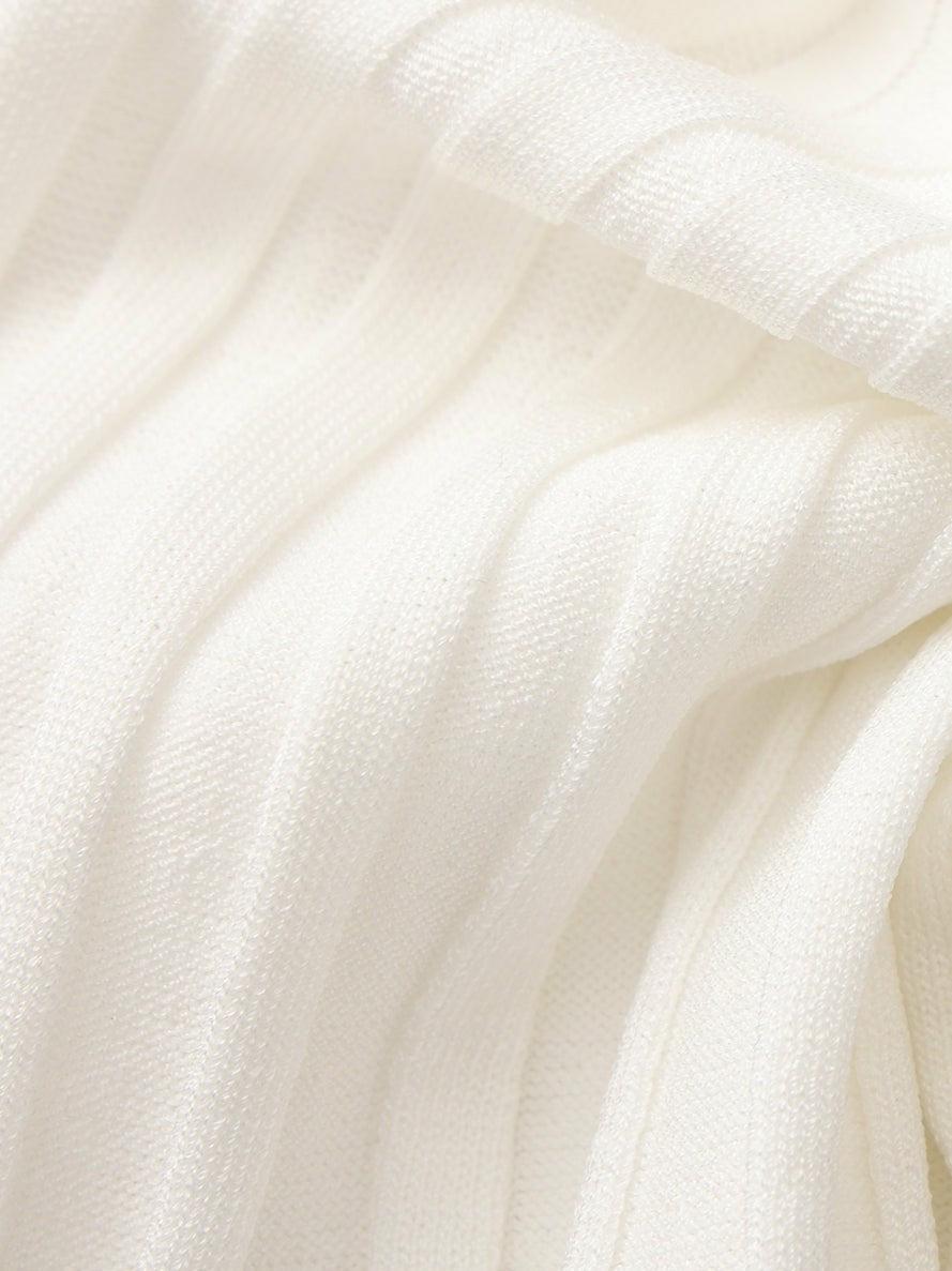 Nana Jacqueline White Reverse Halter Knit Flared Dress White