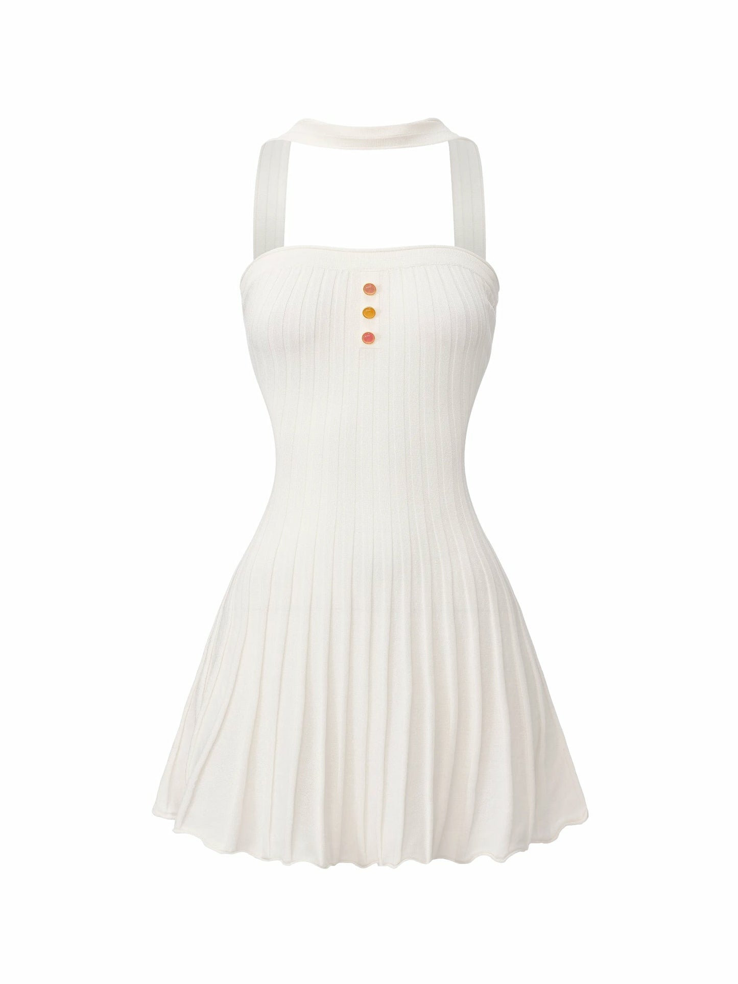 Nana Jacqueline White Reverse Halter Knit Flared Dress White