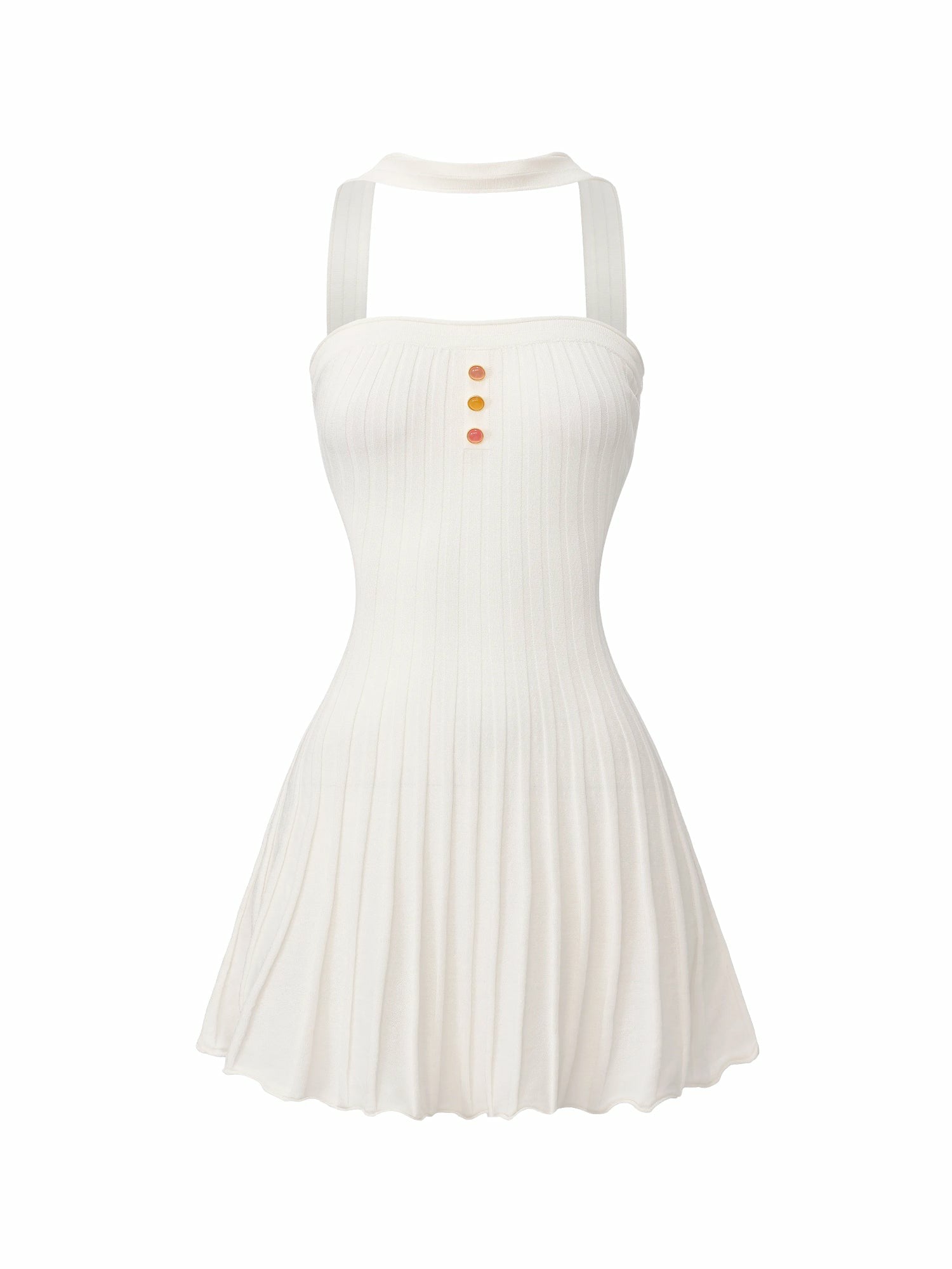 Nana Jacqueline White Reverse Halter Knit Flared Dress White
