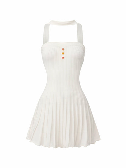 Nana Jacqueline White Reverse Halter Knit Flared Dress White