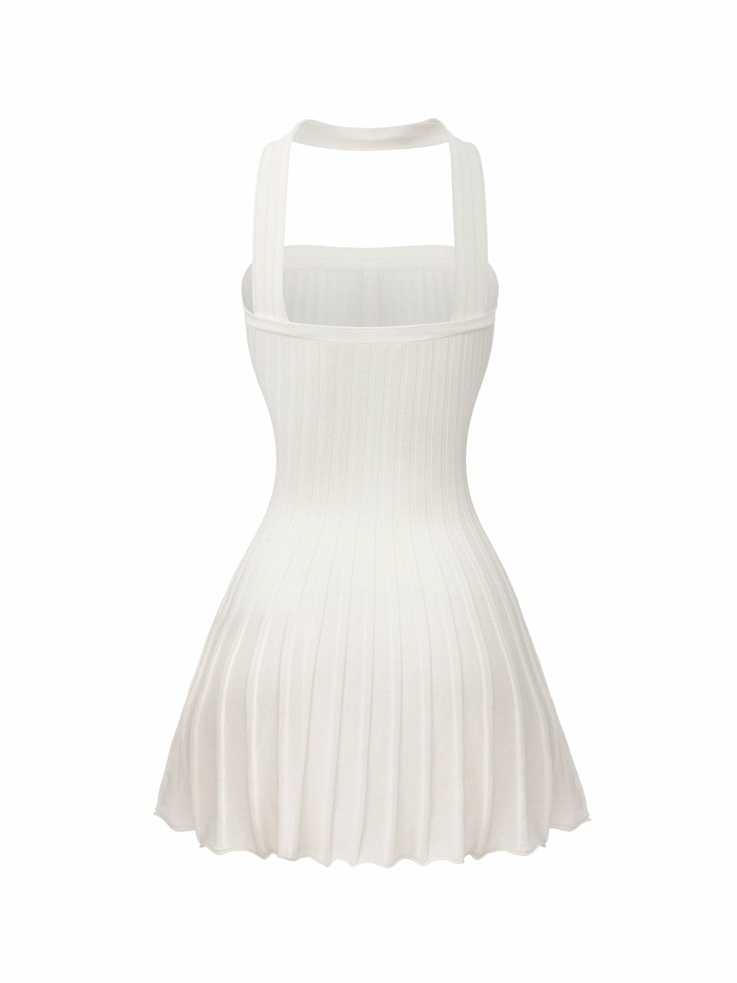 Nana Jacqueline White Reverse Halter Knit Flared Dress White