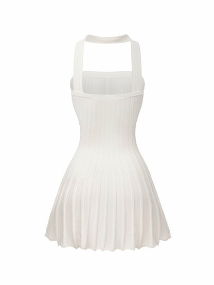Nana Jacqueline White Reverse Halter Knit Flared Dress White