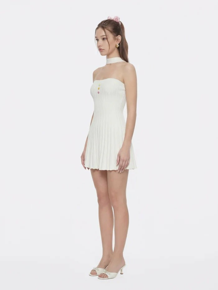 Nana Jacqueline White Reverse Halter Knit Flared Dress White