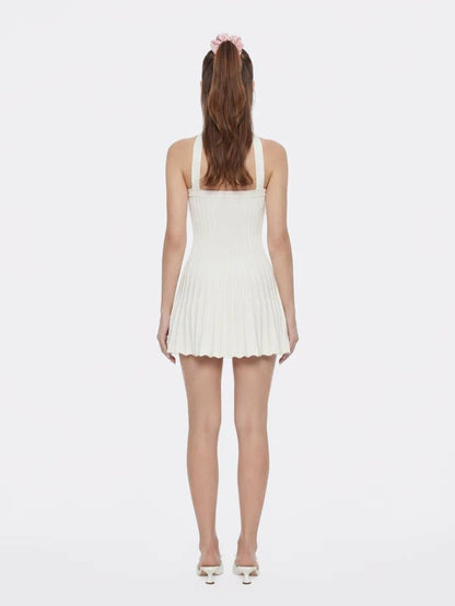 Nana Jacqueline White Reverse Halter Knit Flared Dress White
