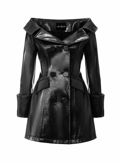 Nana Jacqueline Black Double-Breasted Vegan Leather Jacket Black