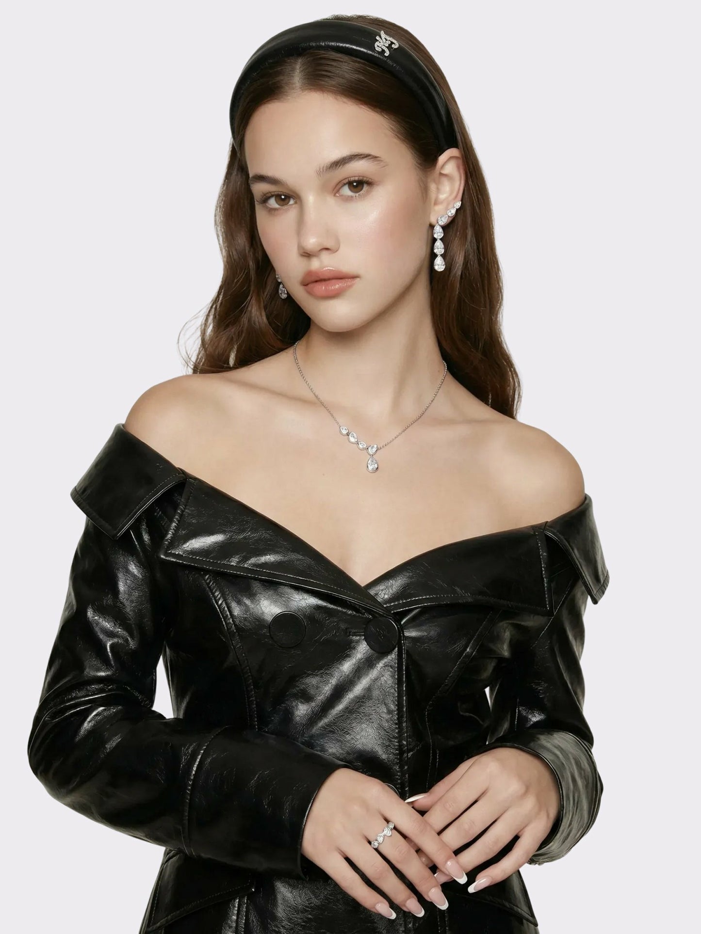 Nana Jacqueline Black Double-Breasted Vegan Leather Jacket Black