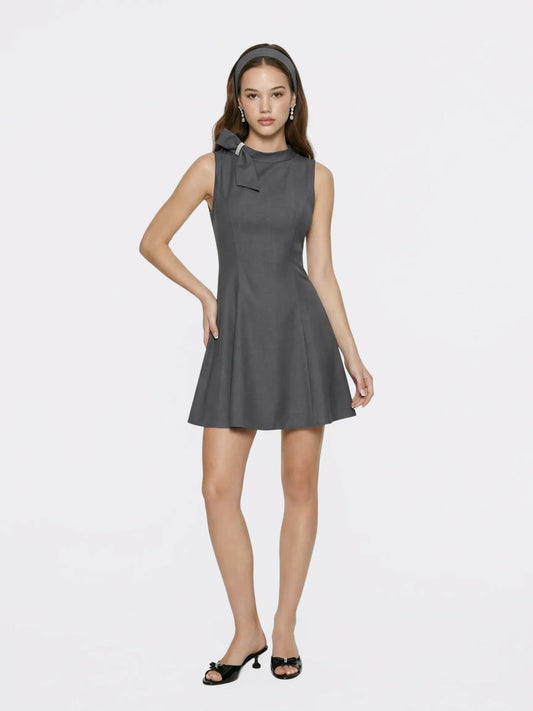 Nana Jacqueline Grey Tailored Mini Dress with Crystal Bow Grey