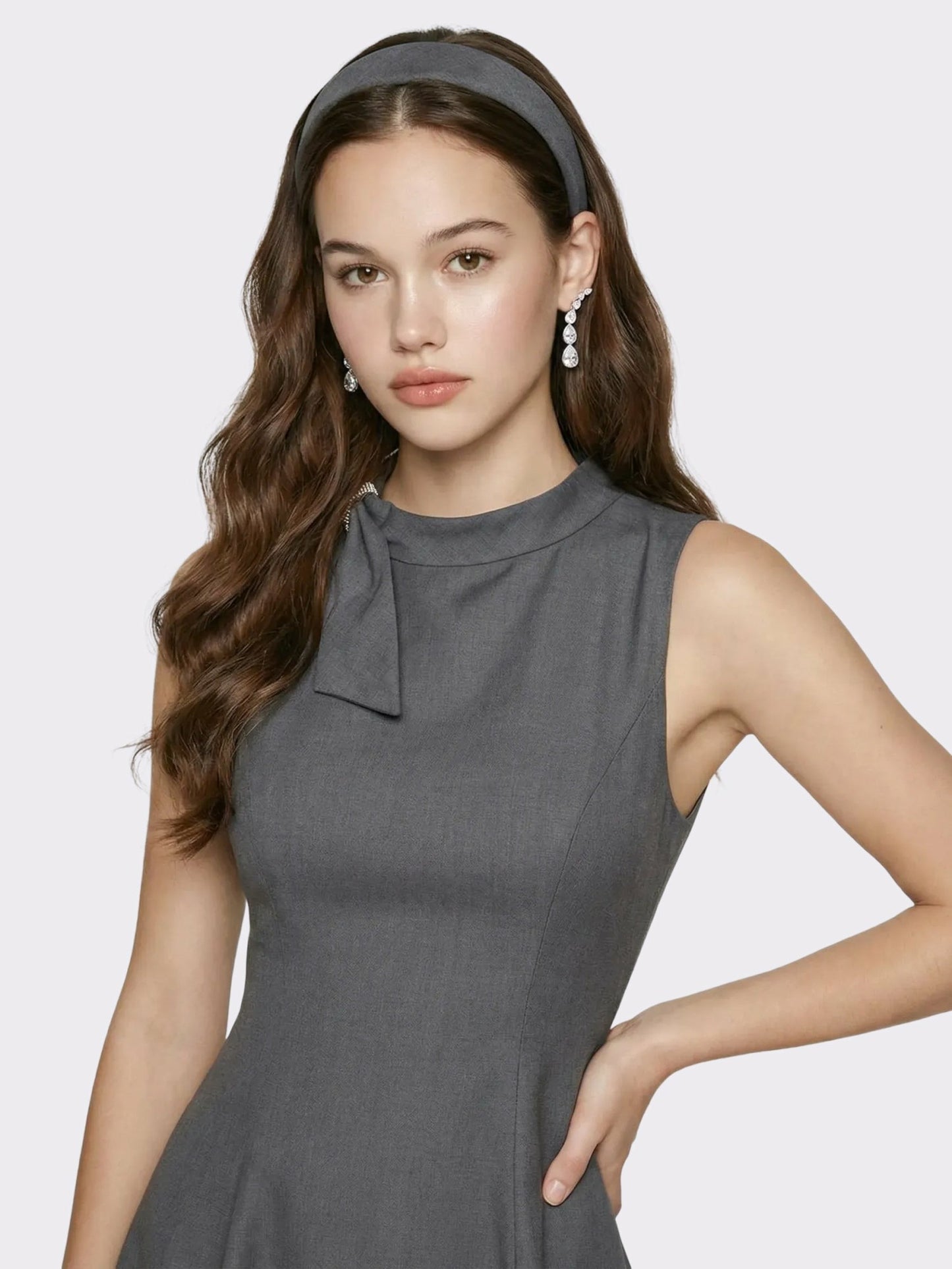Nana Jacqueline Grey Tailored Mini Dress with Crystal Bow Grey