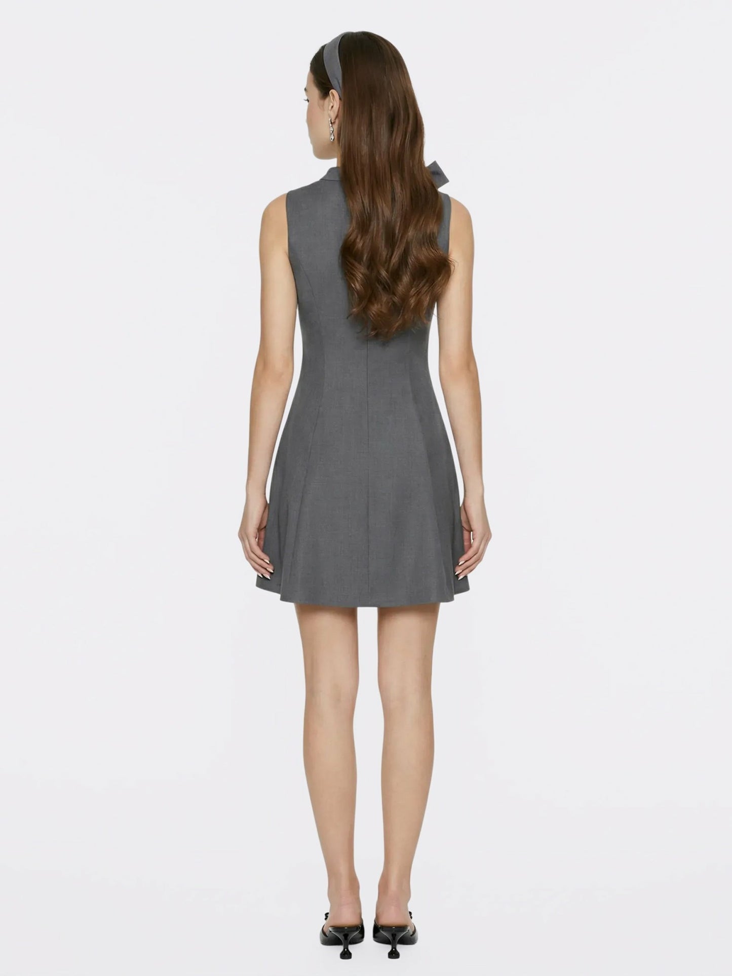 Nana Jacqueline Grey Tailored Mini Dress with Crystal Bow Grey