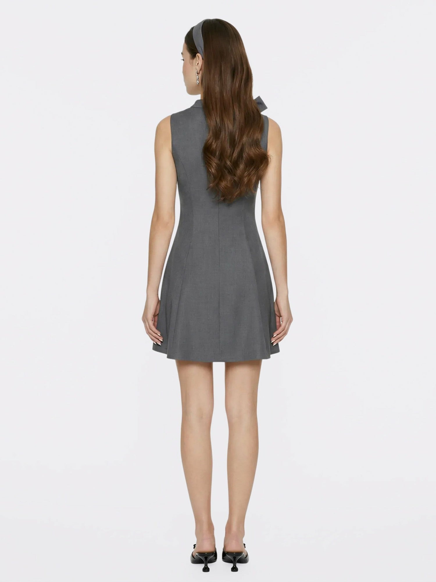 Nana Jacqueline Grey Tailored Mini Dress with Crystal Bow Grey