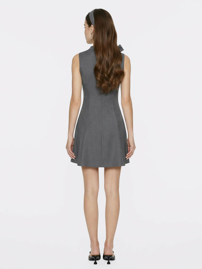 Nana Jacqueline Grey Tailored Mini Dress with Crystal Bow Grey