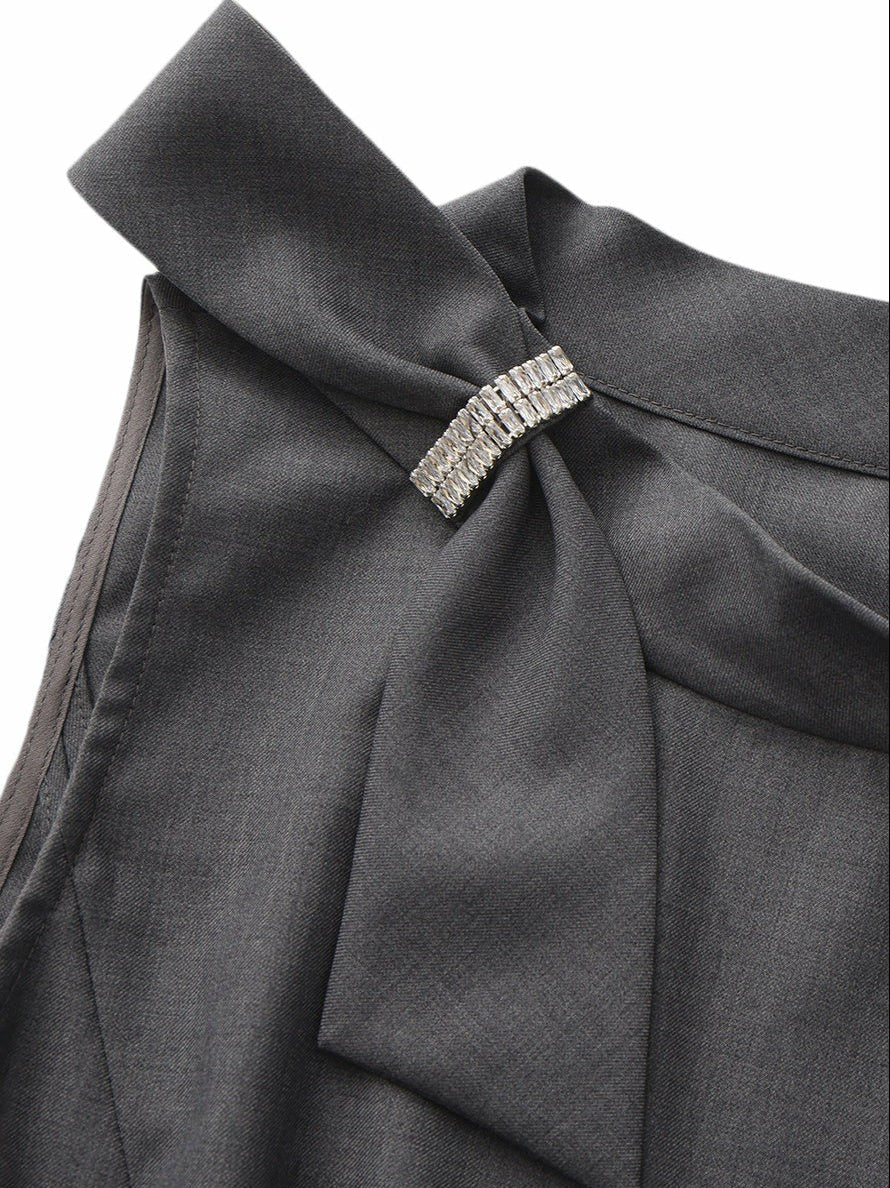 Nana Jacqueline Grey Tailored Mini Dress with Crystal Bow Grey