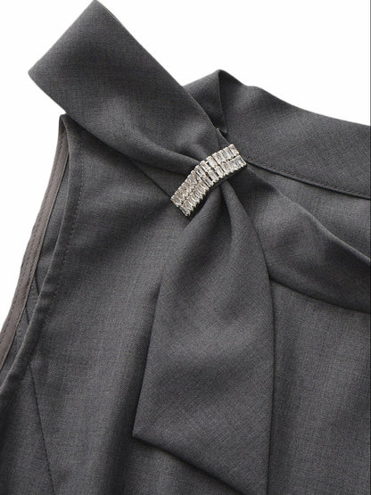 Nana Jacqueline Grey Tailored Mini Dress with Crystal Bow Grey