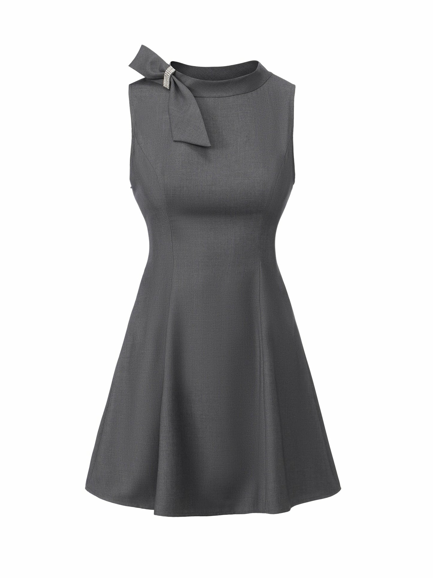 Nana Jacqueline Grey Tailored Mini Dress with Crystal Bow Grey
