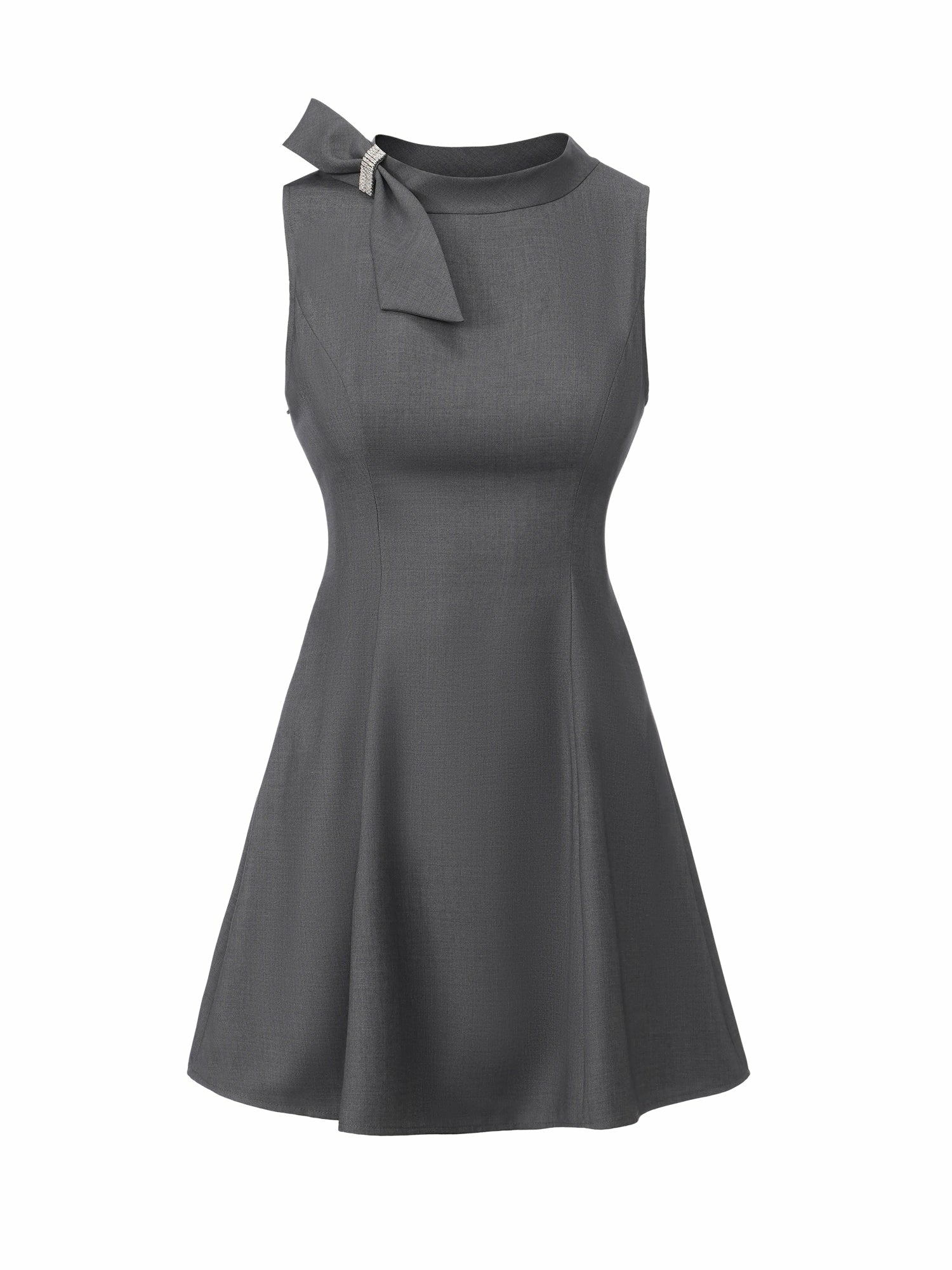 Nana Jacqueline Grey Tailored Mini Dress with Crystal Bow Grey