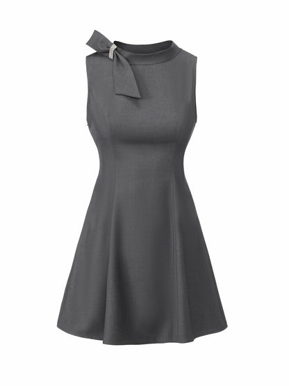 Nana Jacqueline Grey Tailored Mini Dress with Crystal Bow Grey