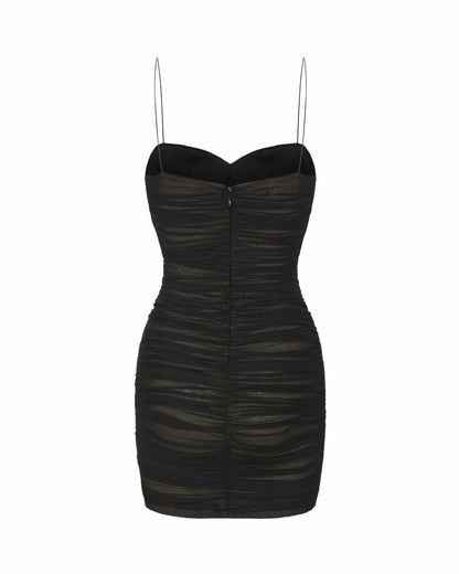 Nana Jacqueline Cristalle Mesh Mini Dress: Black Mini Dress for Cocktail Party Black
