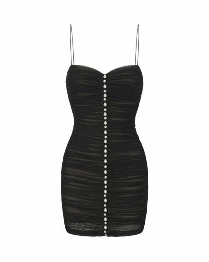 Nana Jacqueline Cristalle Mesh Mini Dress: Black Mini Dress for Cocktail Party Black