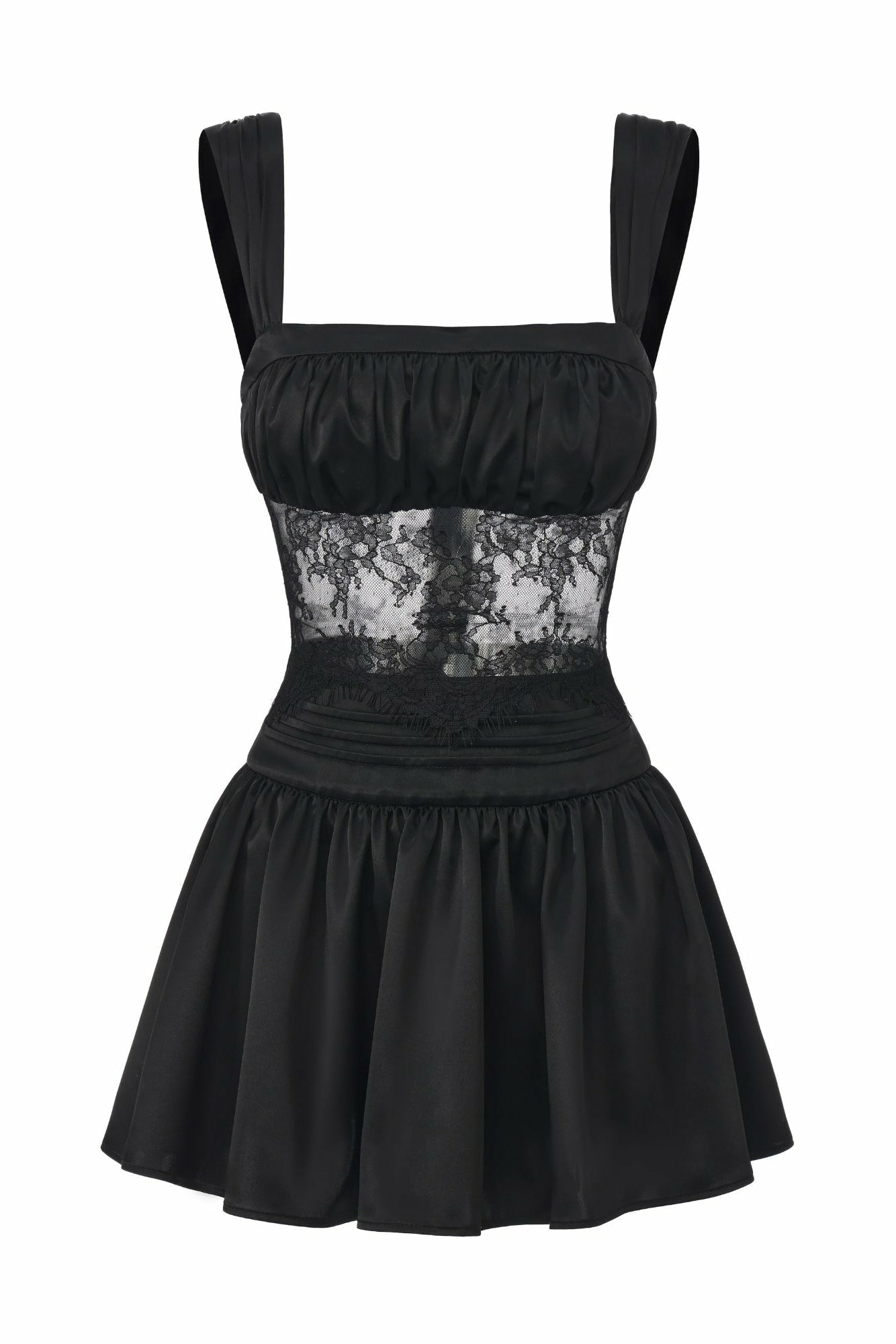 Nana Jacqueline Naomi Lace Satin Mini Dress: Black Mini Dress for Cocktail Party Black