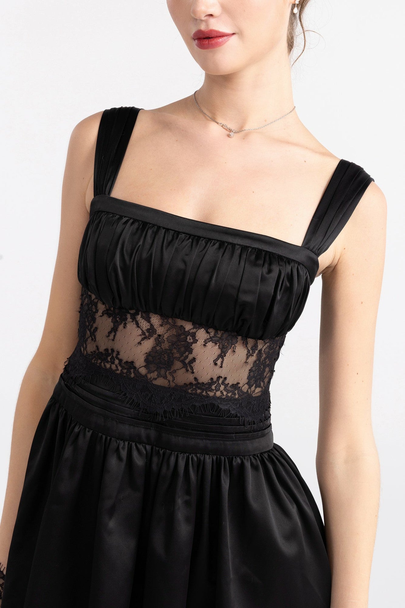 Nana Jacqueline Naomi Lace Satin Mini Dress: Black Mini Dress for Cocktail Party Black