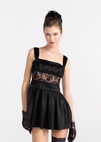 Nana Jacqueline Naomi Lace Satin Mini Dress: Black Mini Dress for Cocktail Party Black