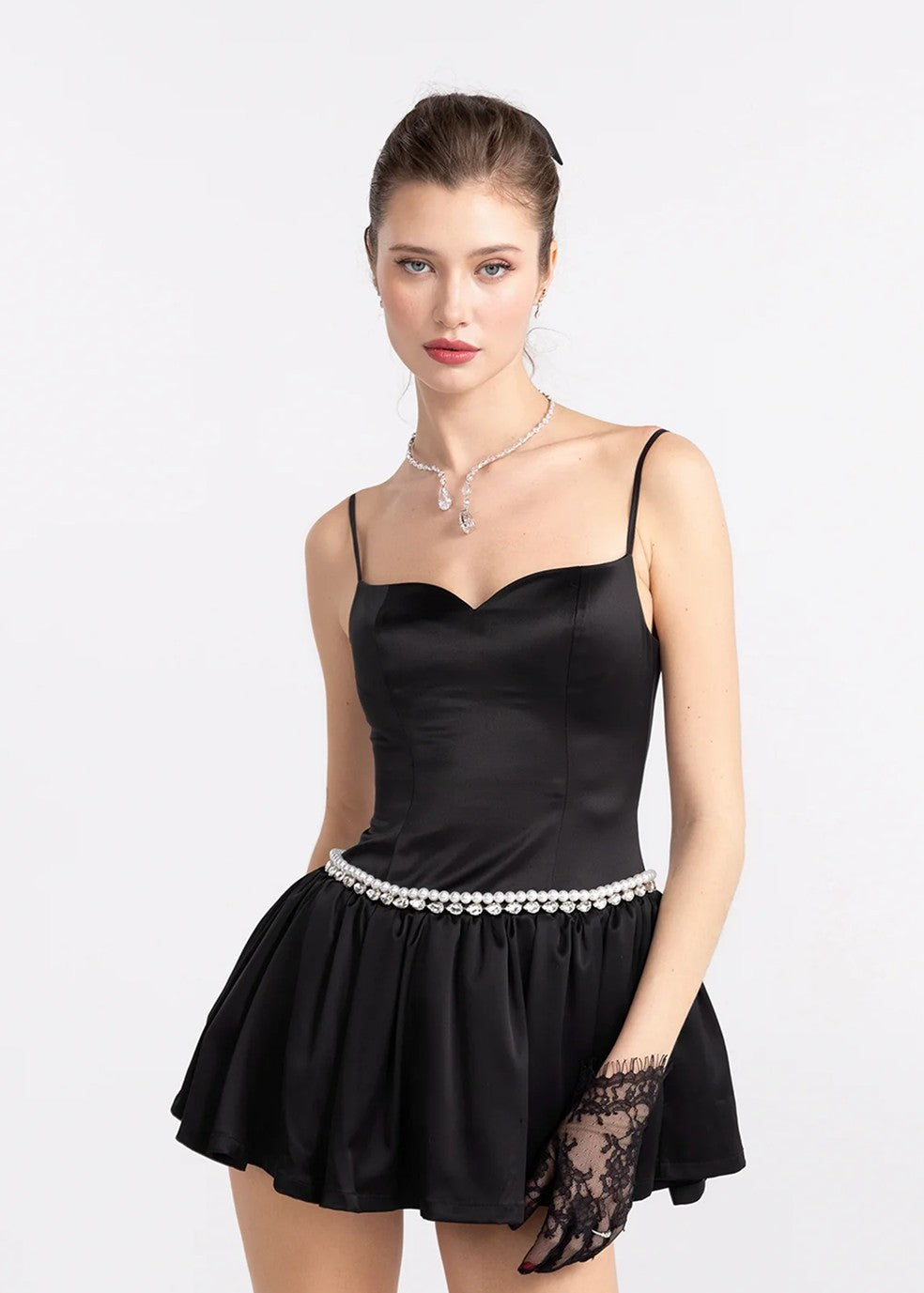 Nana Jacqueline Bella Pearl Mini Dress: Black Mini Dress for Birthday Celebration Black